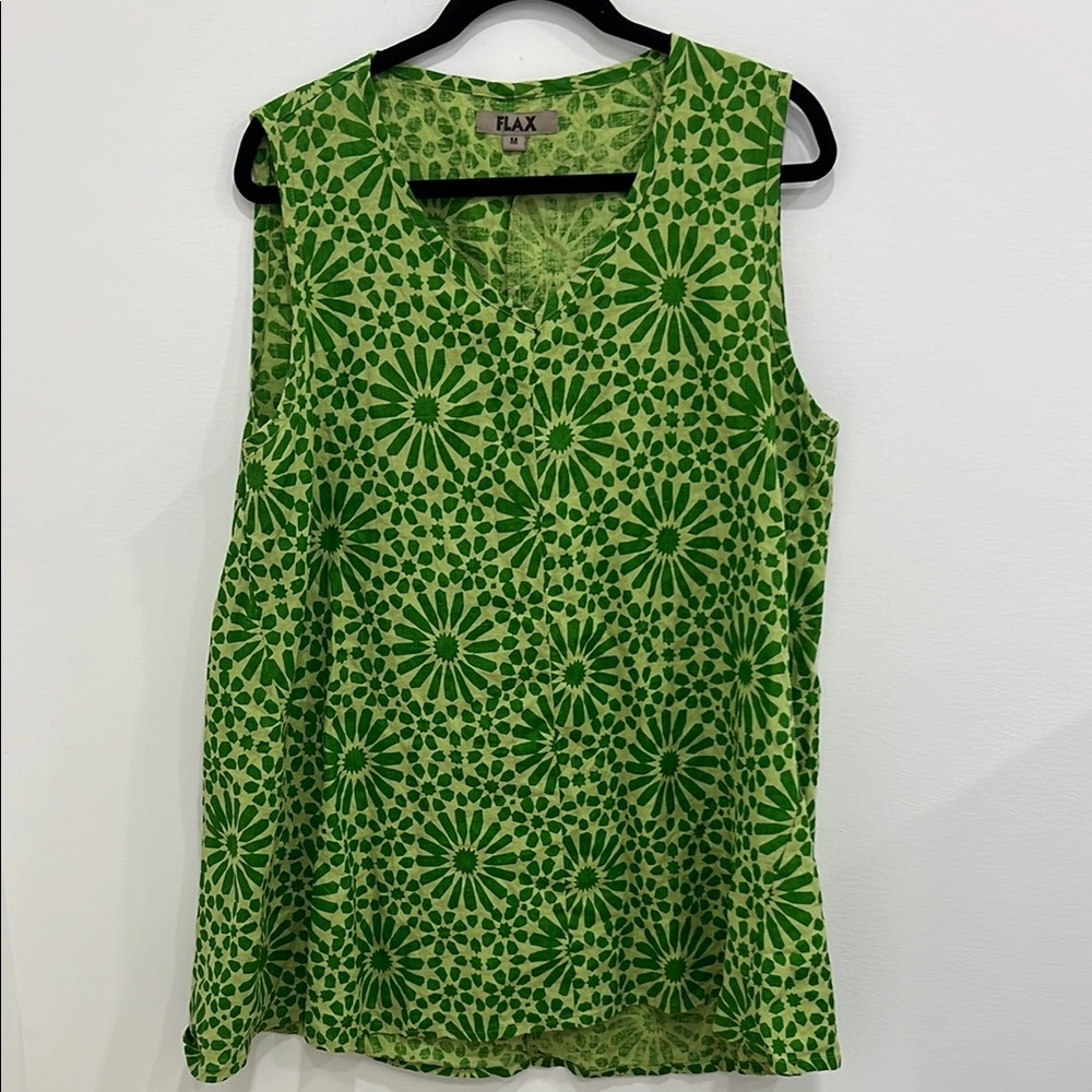 Flax Vibrant Green Floral Tunic 100% linen